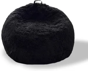 BCU Bean Bag Chair Cover Ultra Soft Fluffy Faux Fur Beanbag Cover Plush Living Room Chairs Cover for Adults and Kids, Black