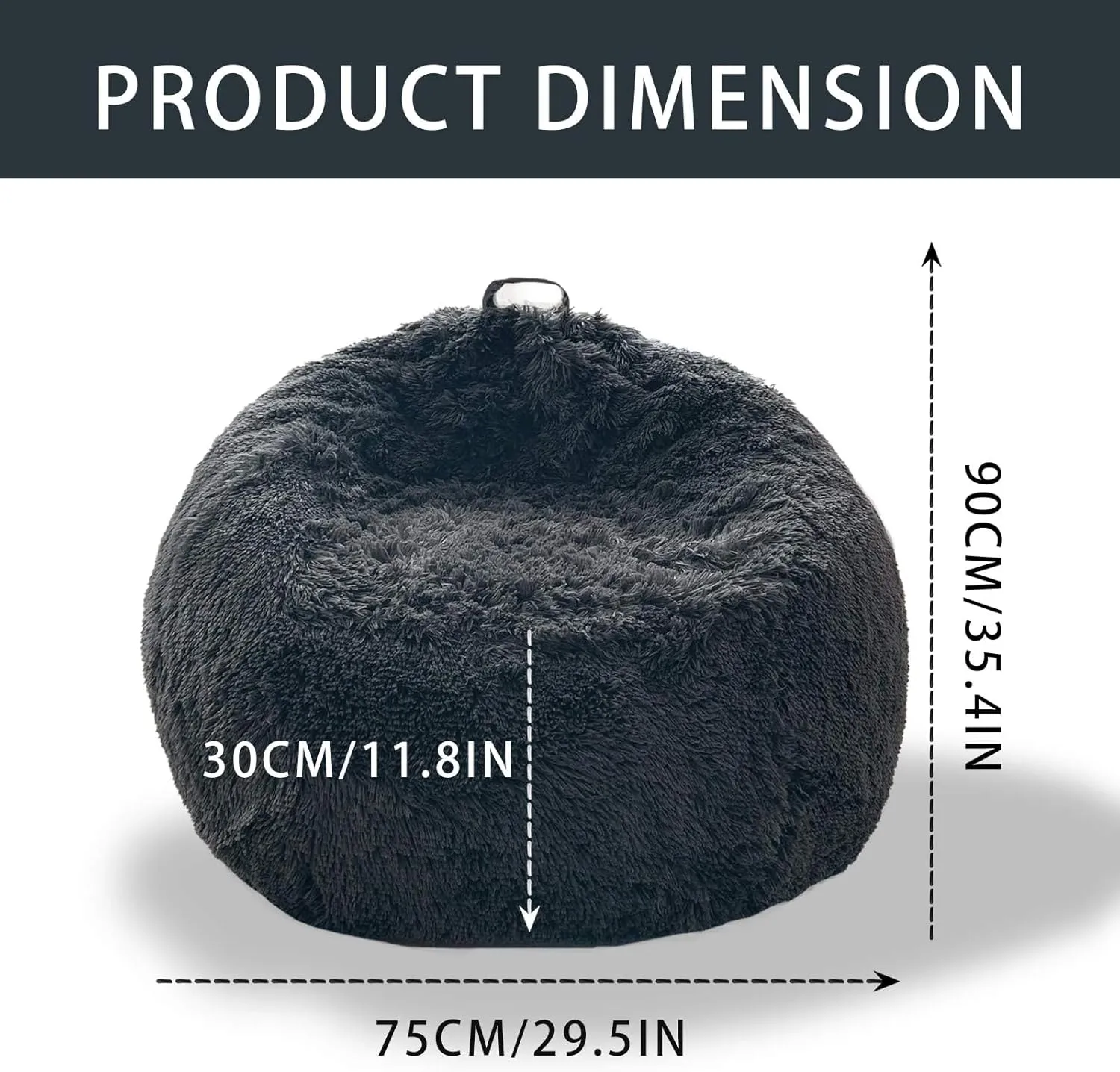BCU Bean Bag Chair Cover Ultra Soft Fluffy Faux Fur Beanbag Cover Plush Living Room Chairs Cover for Adults and Kids, Black