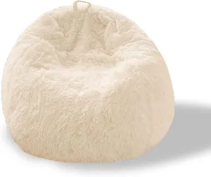 BCU Bean Bag Chair Cover Ultra Soft Fluffy Faux Fur Beanbag Cover Plush Living Room Chairs Cover for Adults and Kids, White