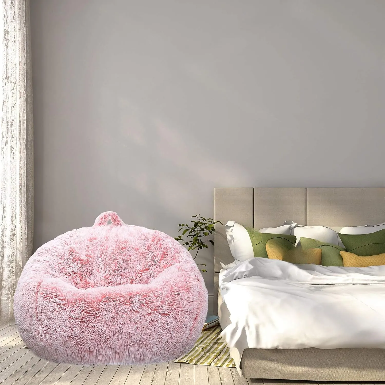 BCU Bean Bag Chair Cover Ultra Soft Fluffy Faux Fur Beanbag Cover Plush Living Room Chairs Cover for Adults and Kids, White