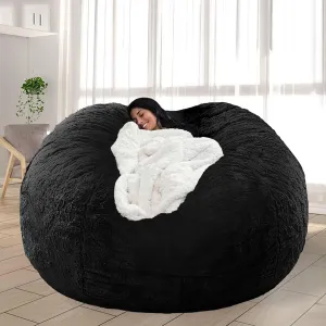 Bean Bag Chair for Adults Kids No Filler Soft Oversized Round Giant Beanbag Chair Lazy Sofa Reading Chair Cover, 5FT, Black