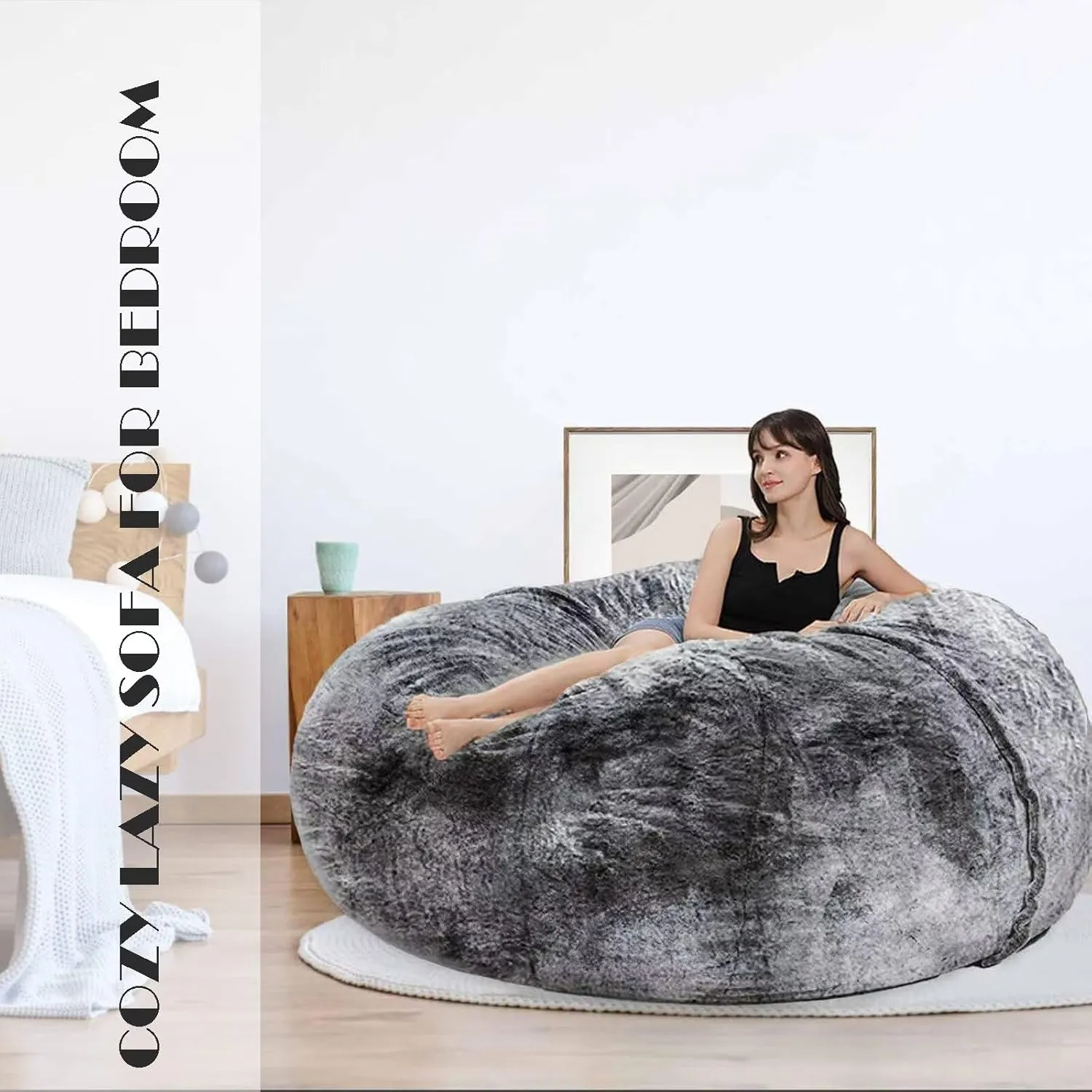Bean Bag Chair for Adults Kids No Filling Comfy Giant Living Room Chairs Gaint Bean Bag for Stuffed Animal Storage, 6FT, Grey