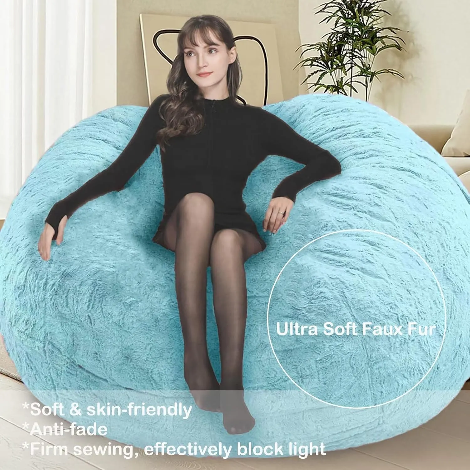 Bean Bag Chair for Adults Kids No Filling Comfy Giant Living Room Chairs Gaint Bean Bag for Stuffed Animal Storage, 6FT, Grey