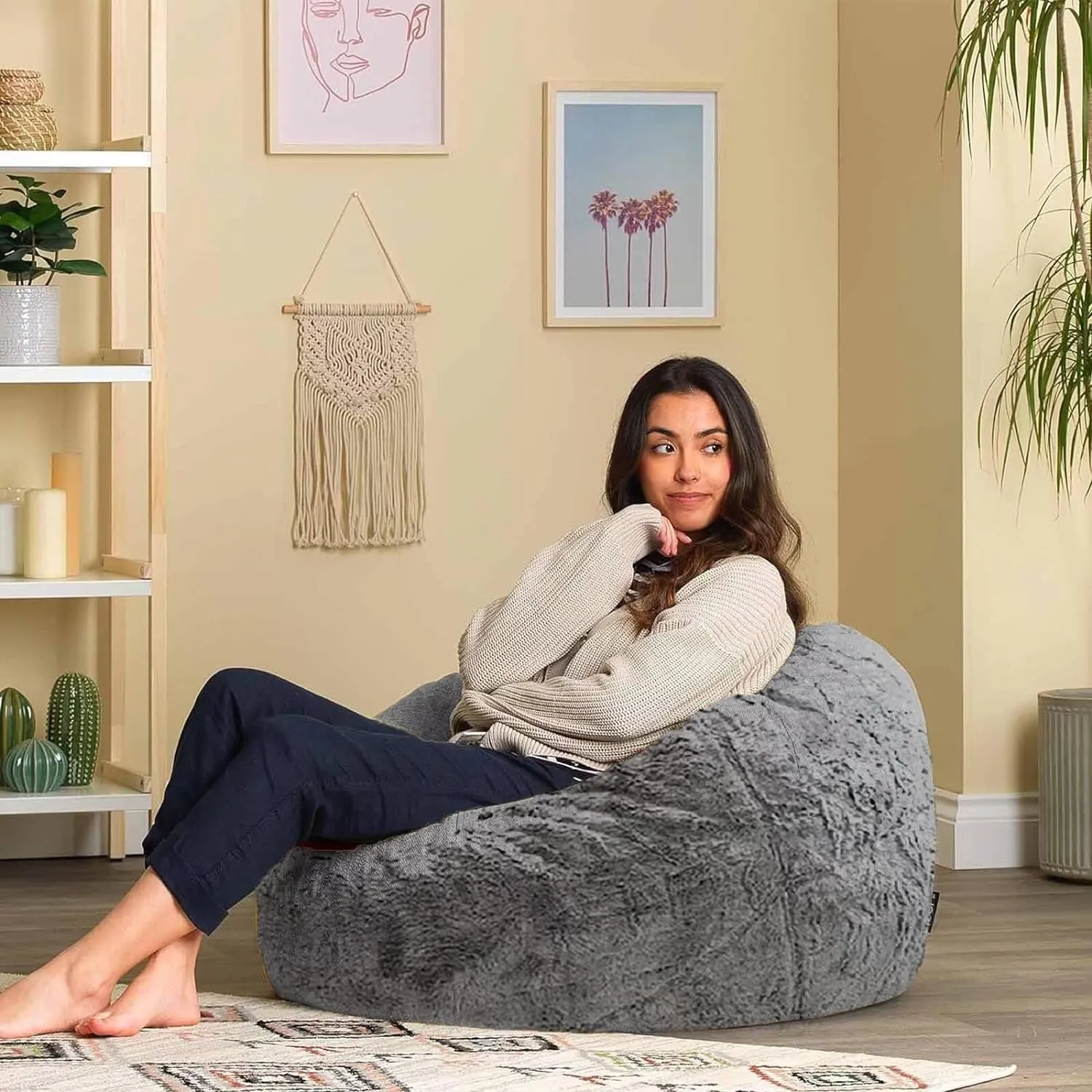 Bean Bag Chair for Adults Kids No Filling Comfy Giant Living Room Chairs Gaint Bean Bag for Stuffed Animal Storage, 6FT, Grey