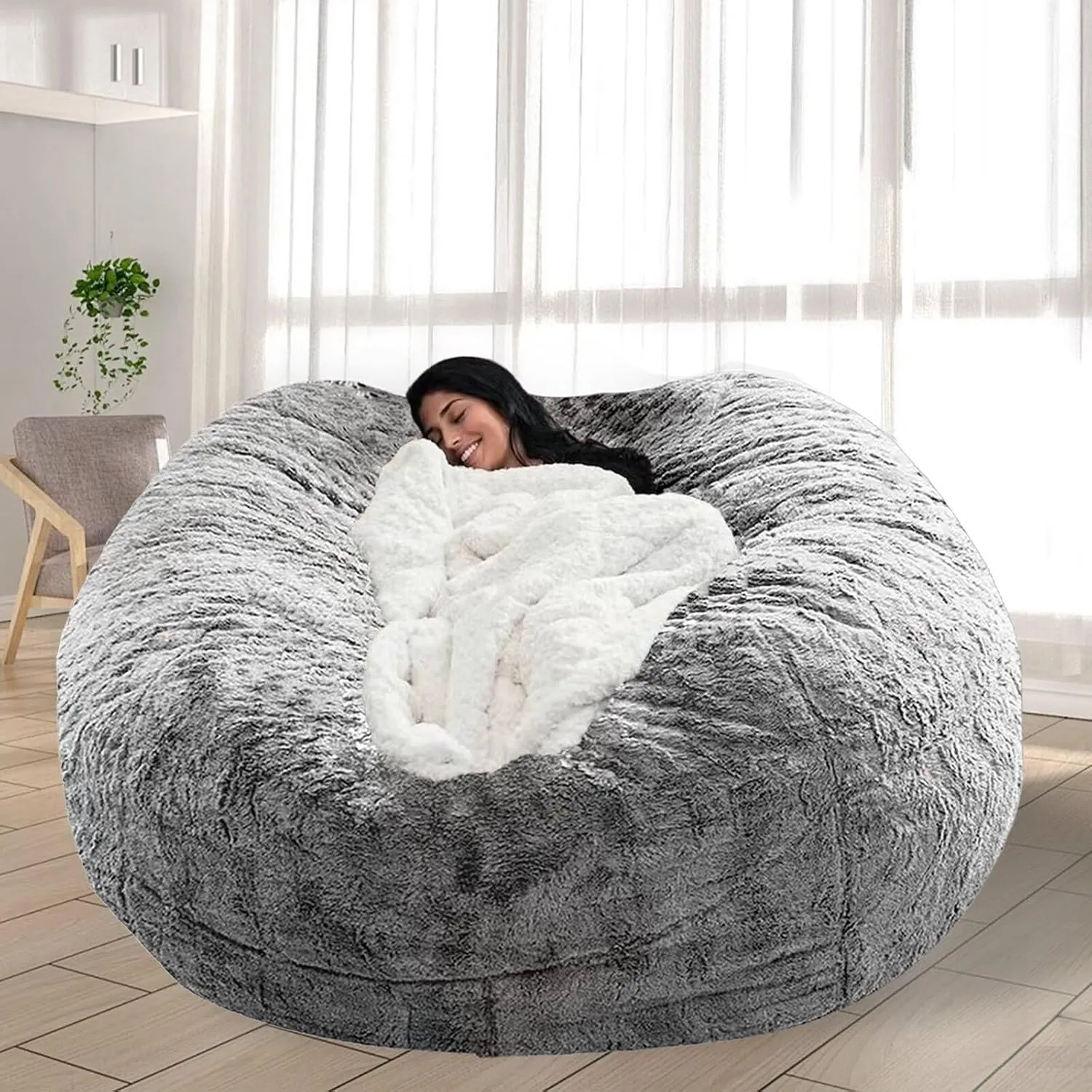 Bean Bag Chair for Adults Kids No Filling Comfy Giant Living Room Chairs Gaint Bean Bag for Stuffed Animal Storage, 6FT, Grey