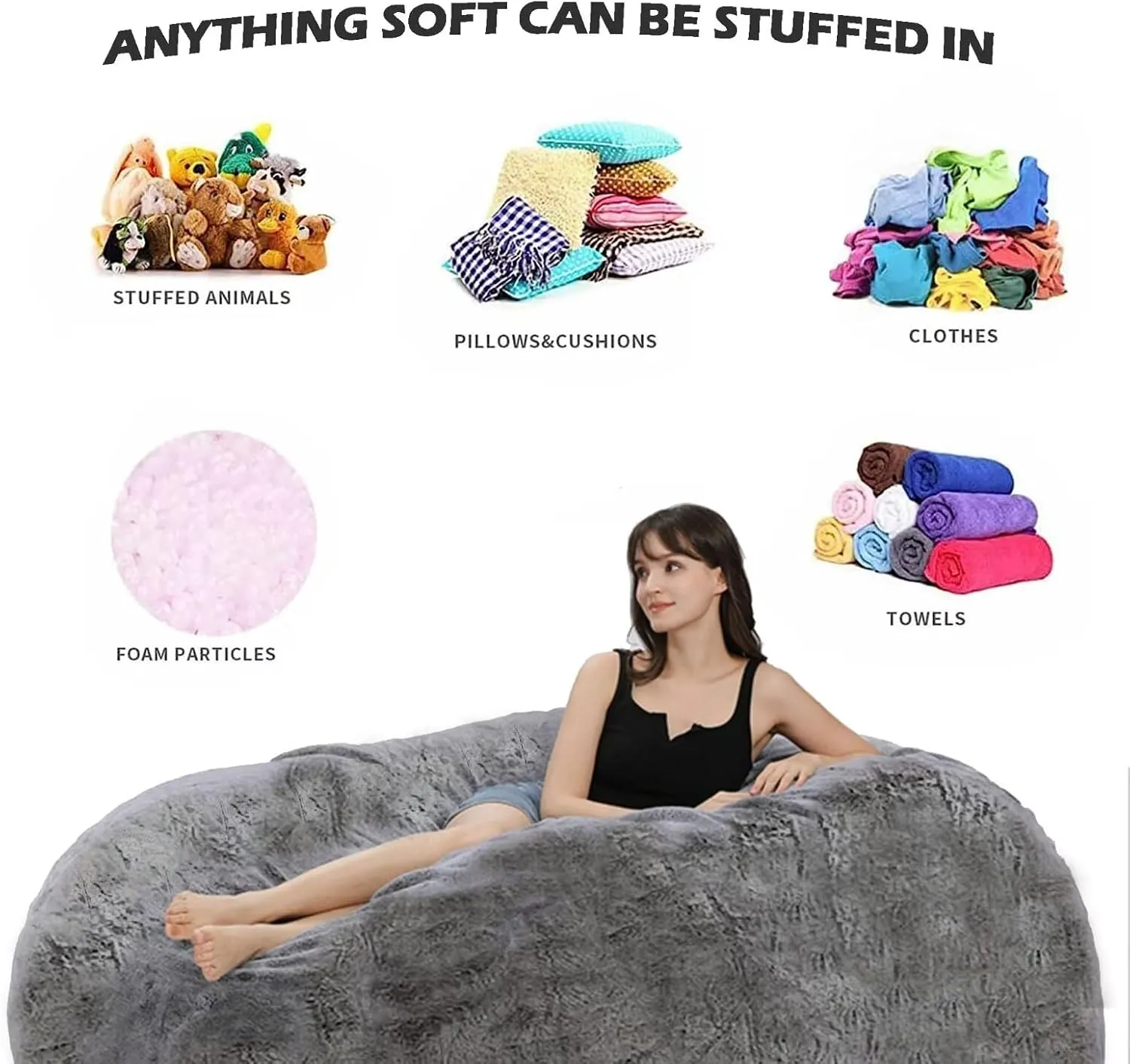 Bean Bag Chair for Adults Kids No Filling Soft Oversized Round Bean Bag Couch Lazy Sofa Cover Love Sack for Bedroom Reading Chair, 5FT, Blue Green