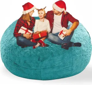 Bean Bag Chair for Adults Kids No Filling Soft Oversized Round Bean Bag Couch Lazy Sofa Cover Love Sack for Bedroom Reading Chair, 5FT, Blue Green