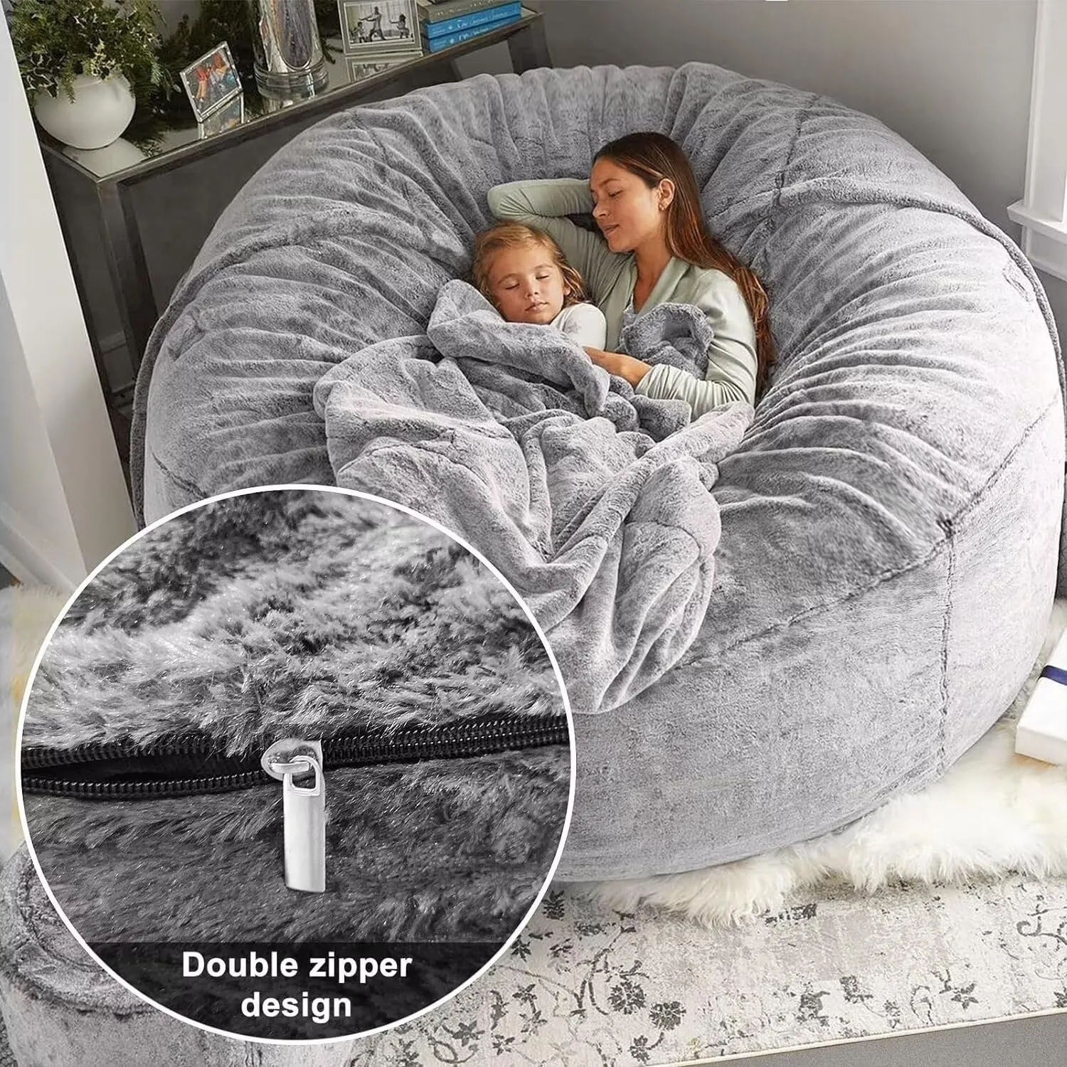 Bean Bag Chair for Adults Kids No Filling Soft Oversized Round Bean Bag Couch Lazy Sofa Cover Love Sack for Bedroom Reading Chair, 5FT, Blue Green