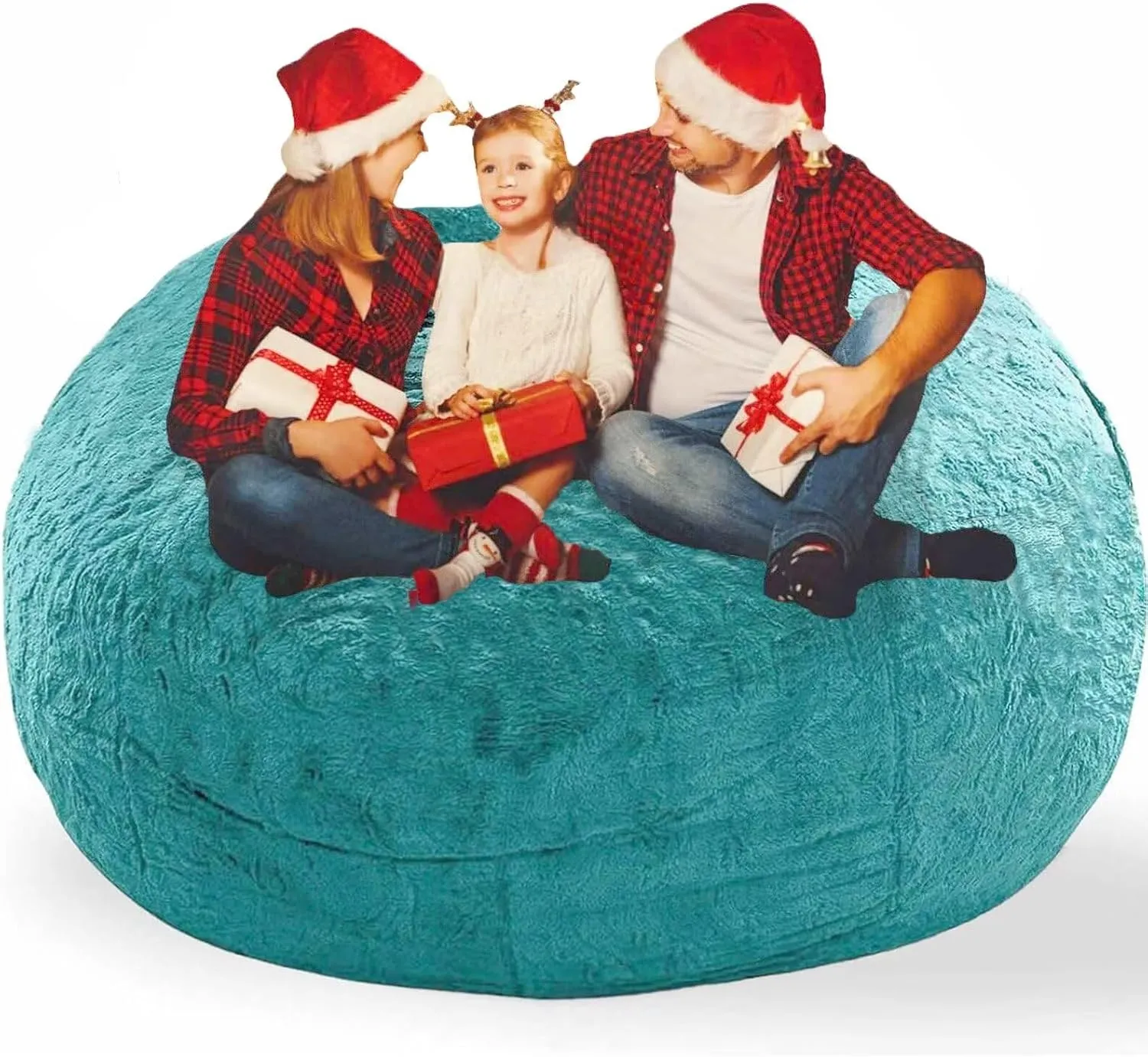 Bean Bag Chair for Adults Kids No Filling Soft Oversized Round Bean Bag Couch Lazy Sofa Cover Love Sack for Bedroom Reading Chair, 5FT, Blue Green