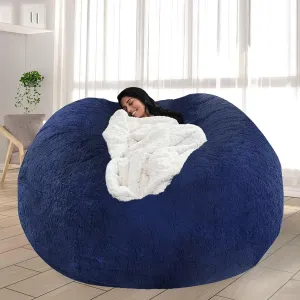 Bean Bag Cover for Kids Adults No Filler Soft Oversized Round Beanbag Chair Lazy Sofa Cover for Reading Chair Floor Chair, 6FT, Blue