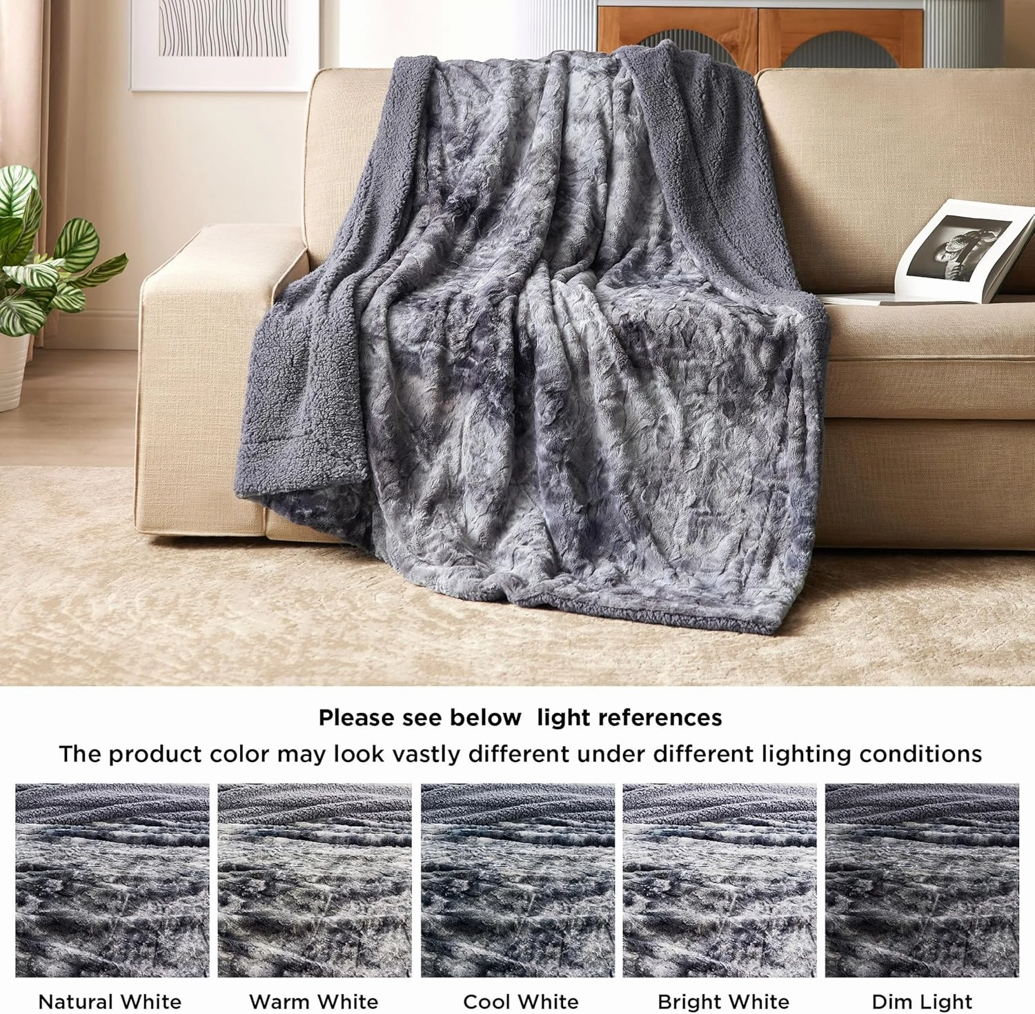 Bedsure Sherpa Fluffy Throw Blanket - Fleece Soft Warm and Cozy Throw for Women, Plush & Fuzzy Faux Fur Blanket for Couch, Sofa and Bed Decor, Tie Dye Design, Grey, 50x60 Inches