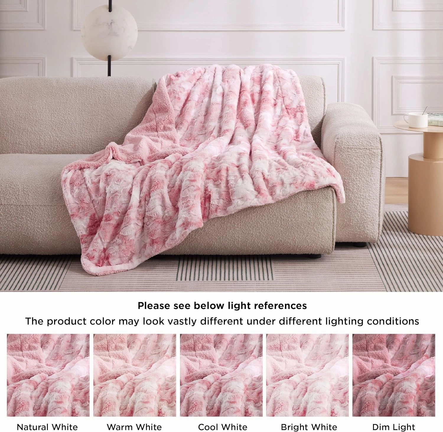 Bedsure Sherpa Fluffy Throw Blanket -Fleece Soft, Warm and Cozy Throw for Women, Plush & Fuzzy Faux Fur Blanket for Couch, Sofa and Bed Decor, Tie Dye Design, Pink, 50x60 Inches