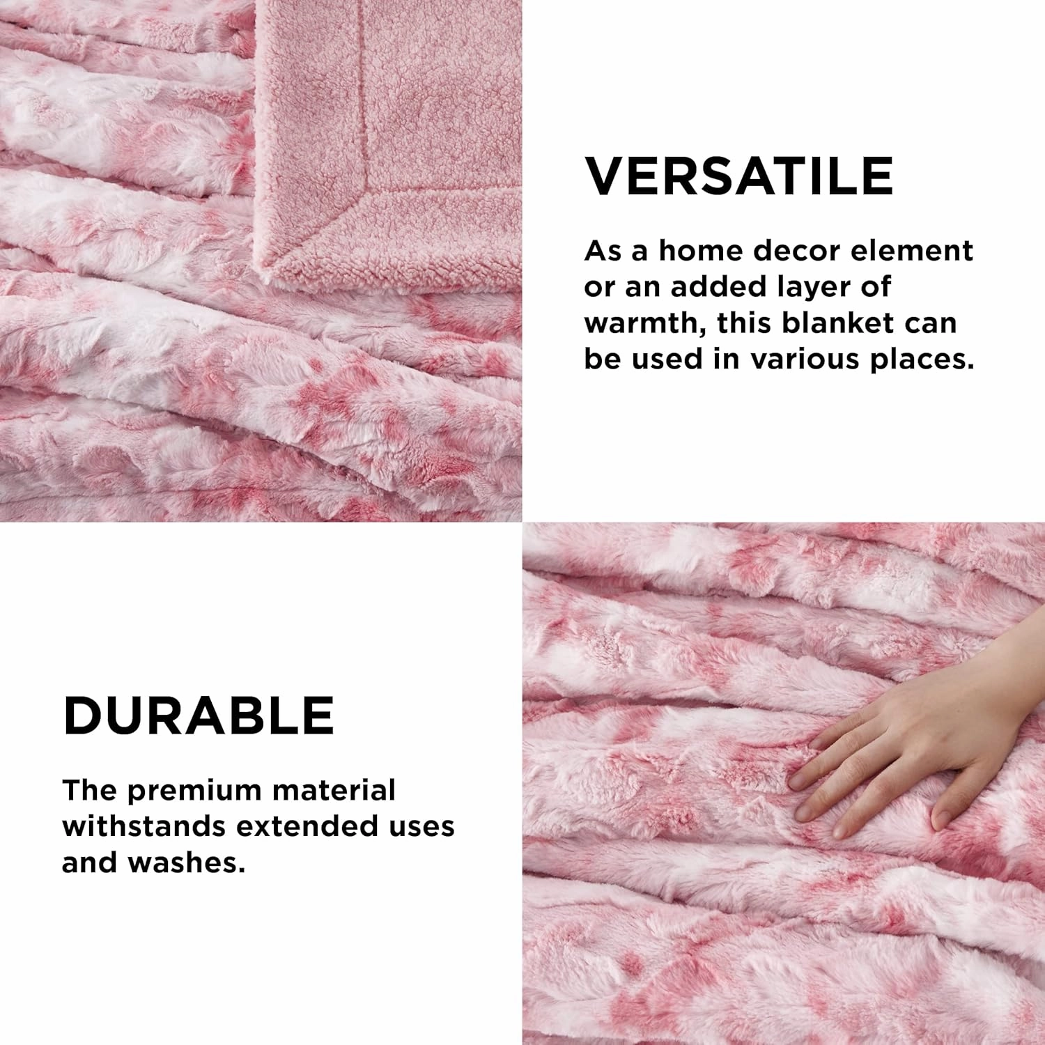 Bedsure Sherpa Fluffy Throw Blanket -Fleece Soft, Warm and Cozy Throw for Women, Plush & Fuzzy Faux Fur Blanket for Couch, Sofa and Bed Decor, Tie Dye Design, Pink, 50x60 Inches