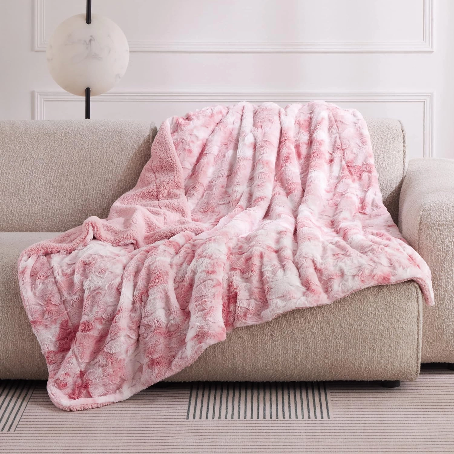Bedsure Sherpa Fluffy Throw Blanket -Fleece Soft, Warm and Cozy Throw for Women, Plush & Fuzzy Faux Fur Blanket for Couch, Sofa and Bed Decor, Tie Dye Design, Pink, 50x60 Inches