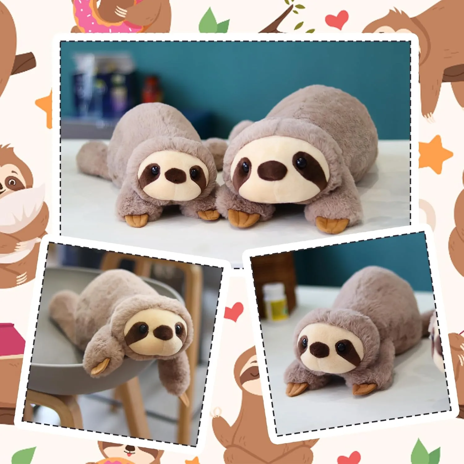 Bekrgwiy Sloth Stuffed Animal,17in Weighted Sloth Plush,Weighted Sloth Doll Toys,Hugging Plushie,Gift for Valentines Day,Birthday Halloween Christmas
