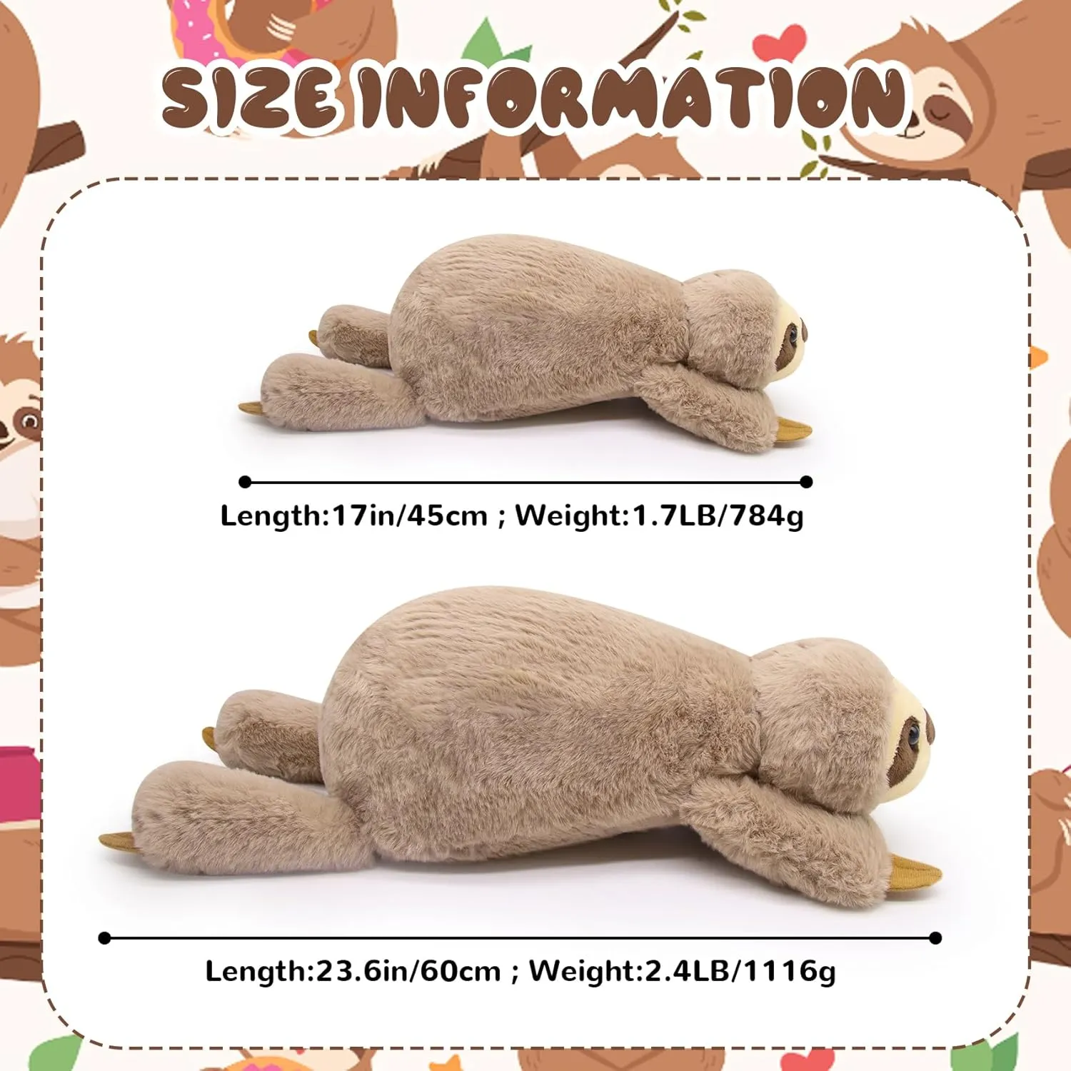 Bekrgwiy Sloth Stuffed Animal,17in Weighted Sloth Plush,Weighted Sloth Doll Toys,Hugging Plushie,Gift for Valentines Day,Birthday Halloween Christmas