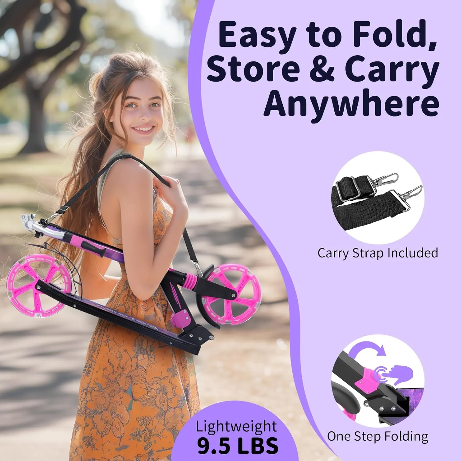 BELEEV V8 Scooters for Kids Ages 6  with Light-Up Deck, 2 Wheel Folding Scooter for Adults Teens, 4 Adjustable Height, Lightweight Sport Commuter Scooter, Sturdy Frame, Max Load 220 lbs