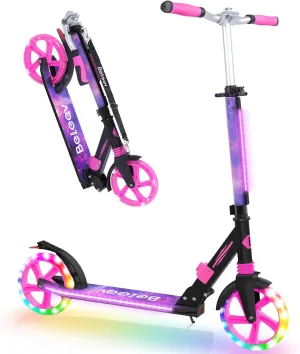 BELEEV V8 Scooters for Kids Ages 6  with Light-Up Deck, 2 Wheel Folding Scooter for Adults Teens, 4 Adjustable Height, Lightweight Sport Commuter Scooter, Sturdy Frame, Max Load 220 lbs