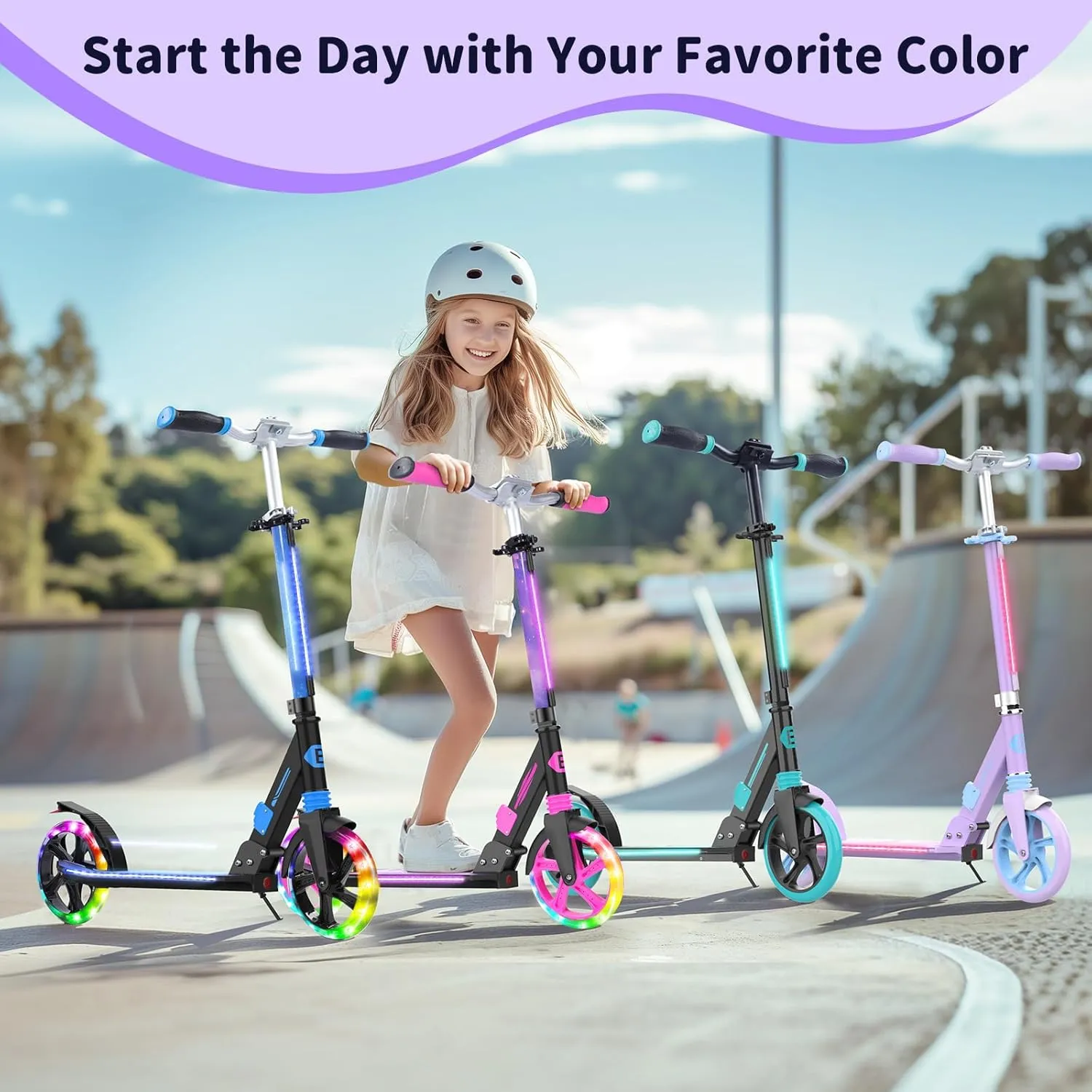 BELEEV V8 Scooters for Kids Ages 6  with Light-Up Deck, 2 Wheel Folding Scooter for Adults Teens, 4 Adjustable Height, Lightweight Sport Commuter Scooter, Sturdy Frame, Max Load 220 lbs