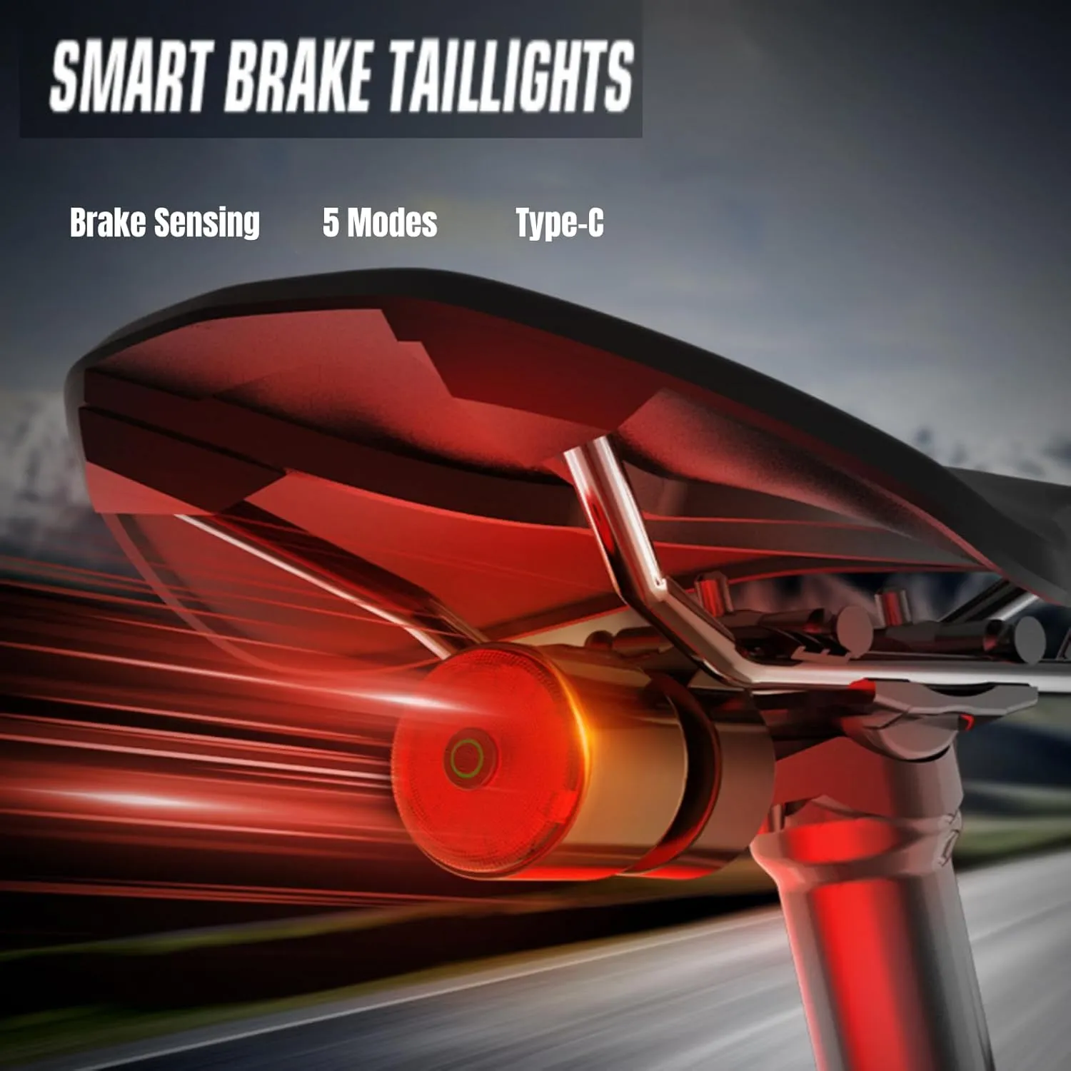 Bike Tail Light, Upgrade Smart LED Brake Sensing Bicycle Rear Flashlight for Night Riding Type C USB Rechargeable Bicycle Rear Safety Warning Cycling Tail Light with 5 Modes