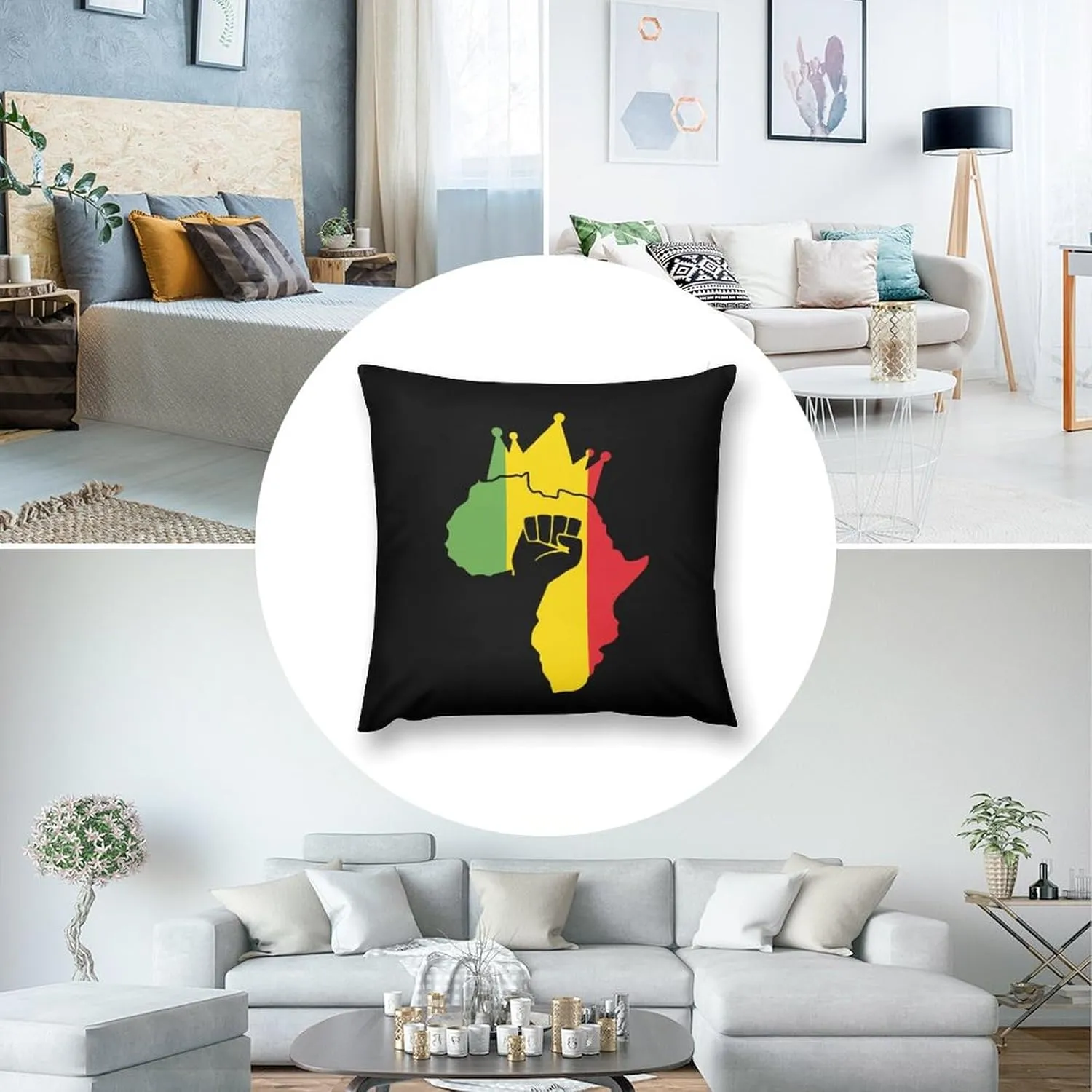 Black Power Fist on Africa Map Plush Pillow Cases Soft Pillow Covers Smooth Cushion Covers for Sofa Bed Set of 4 16 "x16