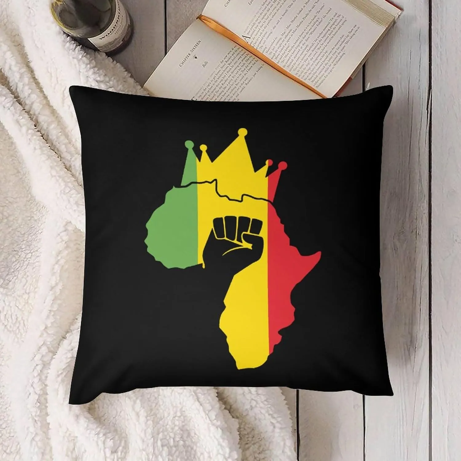 Black Power Fist on Africa Map Plush Pillow Cases Soft Pillow Covers Smooth Cushion Covers for Sofa Bed Set of 4 16 "x16