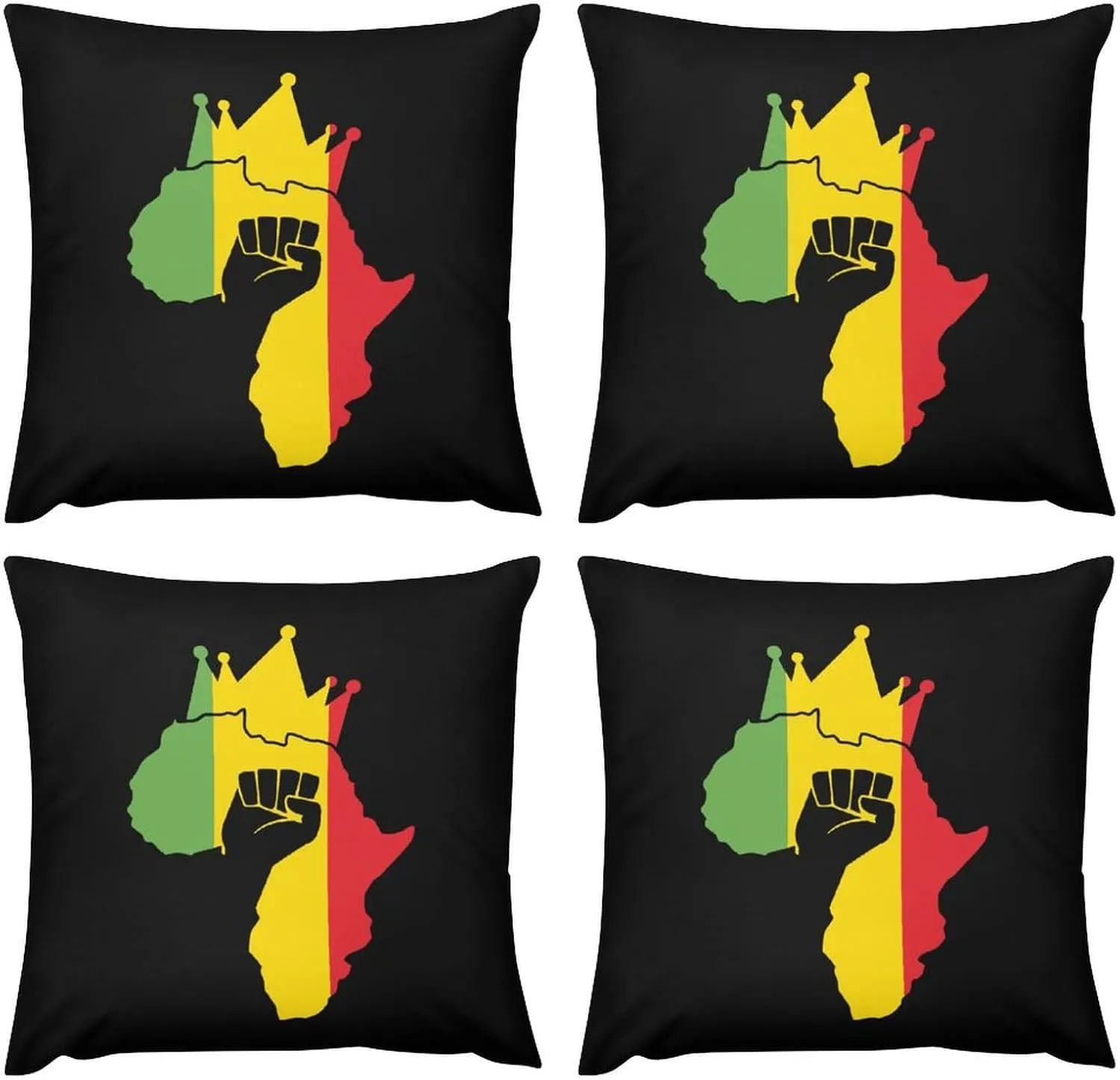 Black Power Fist on Africa Map Plush Pillow Cases Soft Pillow Covers Smooth Cushion Covers for Sofa Bed Set of 4 16 "x16