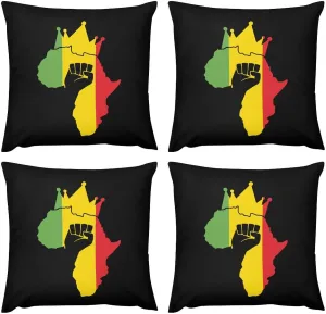 Black Power Fist on Africa Map Plush Pillow Cases Soft Pillow Covers Smooth Cushion Covers for Sofa Bed Set of 4 16 "x16