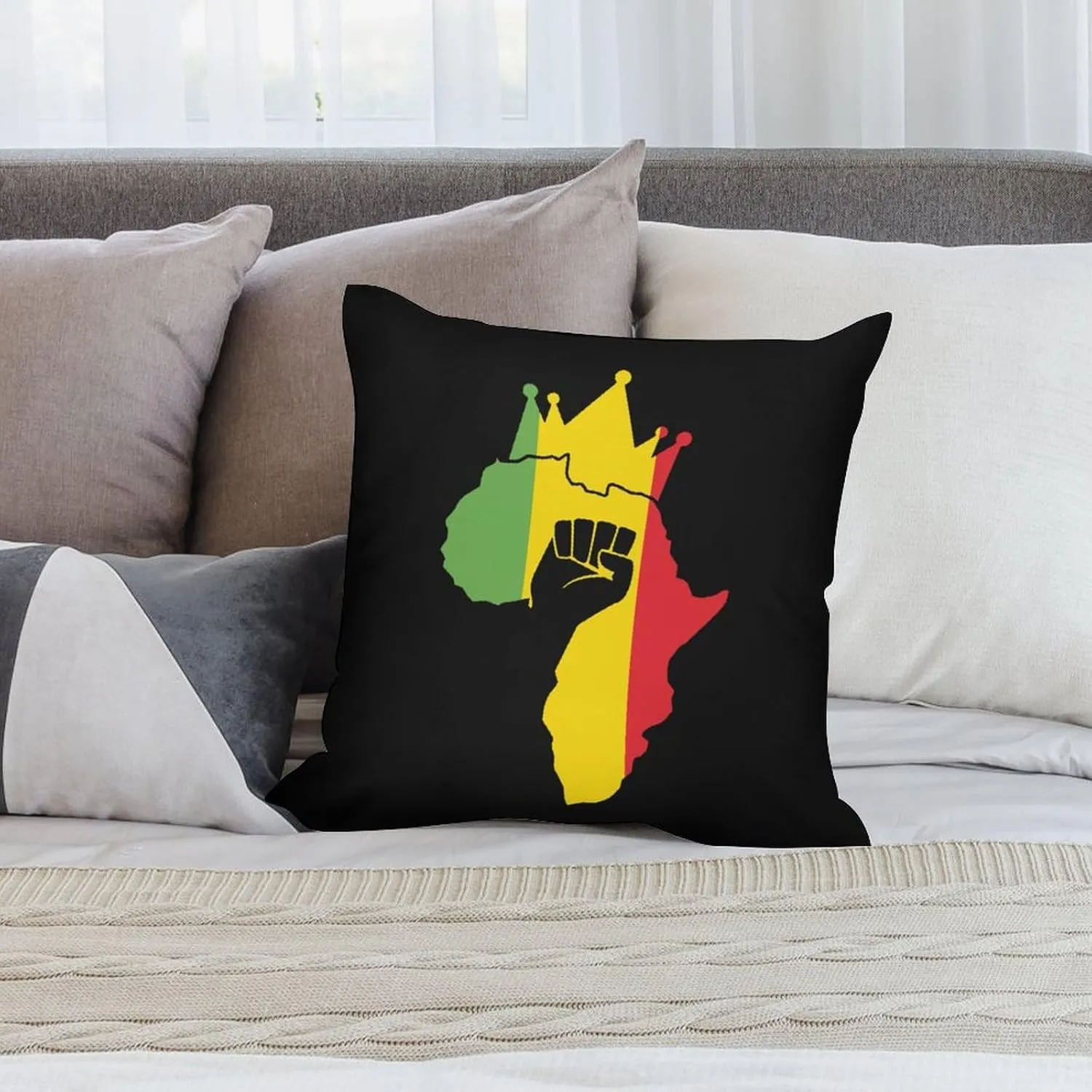 Black Power Fist on Africa Map Plush Pillow Cases Soft Pillow Covers Smooth Cushion Covers for Sofa Bed Set of 4 16 "x16