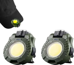 Black Technology Hat Clip Light, Rechargeable Waterproof Hat Lights Clip On for Fishing Camping Hand Work (2pcs Green)