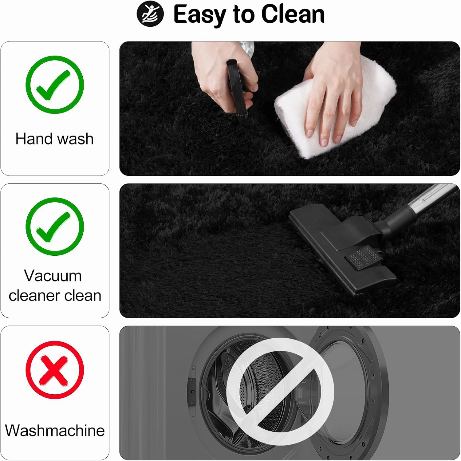 Black Area Rugs for Bedroom, 4x6 Fluffy Soft Shag Rugs for Living Room, Small Fuzzy Plush Shaggy Carpets for Boys and Girls Dorm Room Home Decor (4ft x 6ft, Black)