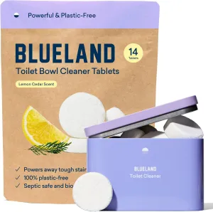 BLUELAND Toilet Bowl Cleaner Tablets, Starter Set, 14 Count with Tin, Lemon Cedar, Plastic-Free, No Harsh Chemicals, Plant-Based