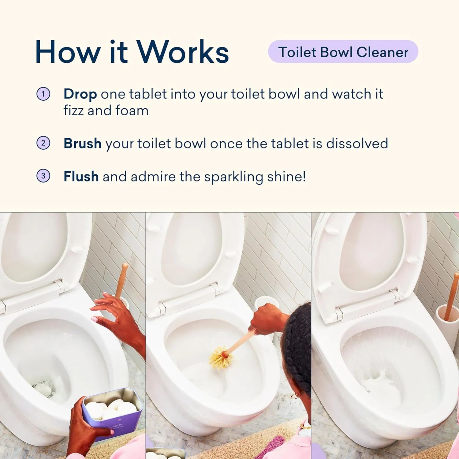 BLUELAND Toilet Bowl Cleaner Tablets, Starter Set, 14 Count with Tin, Lemon Cedar, Plastic-Free, No Harsh Chemicals, Plant-Based