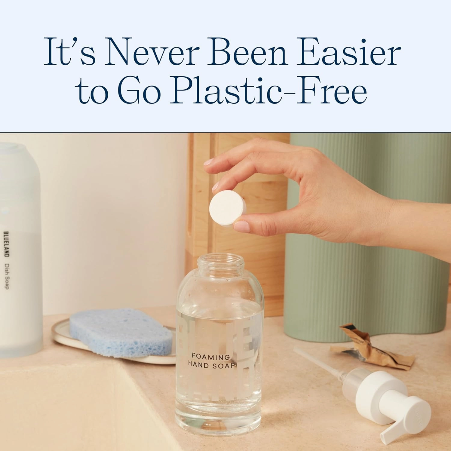 BLUELAND Hand Soap Duo Slate, 2 Refillable Glass Foaming Hand Soap Dispensers with 8 Refill Tablets, Variety Scents, 8 x 9 Fl oz