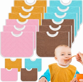 Bonuci 12 Pack Toddler Baby Bibs 15x13 Inch Pullover Full Coverage Bibs Absorbent Slip on Cotton for Girls Boys Newborn