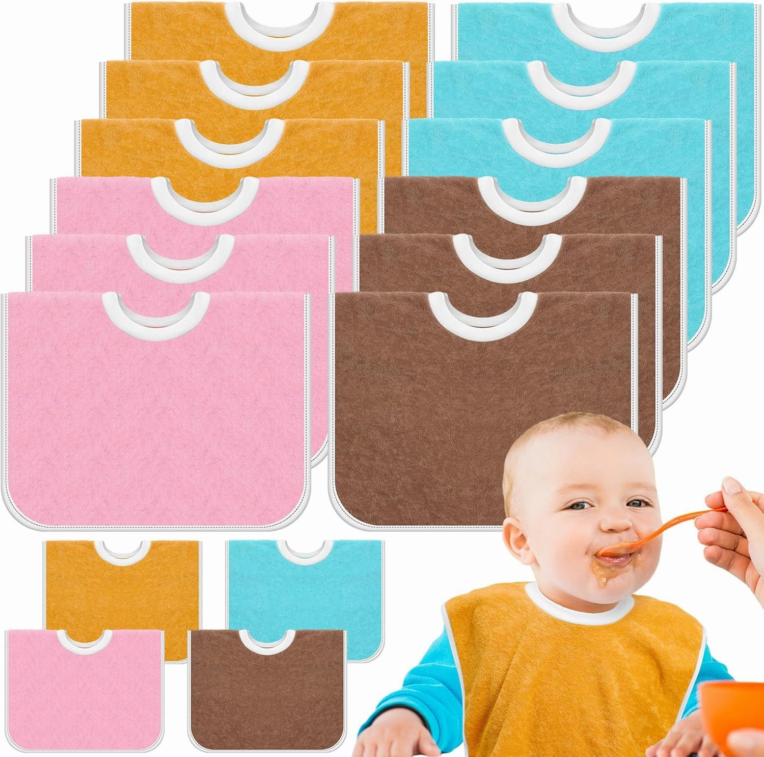 Bonuci 12 Pack Toddler Baby Bibs 15x13 Inch Pullover Full Coverage Bibs Absorbent Slip on Cotton for Girls Boys Newborn
