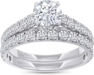 Bridal Ring Set For Women, 2.00 Carat Round Lab Grown Diamond Engagement Wedding Rings Set In 14K Gold Over Sterling Silver Jewelry Gifts For Her (2.00 Cttw)
