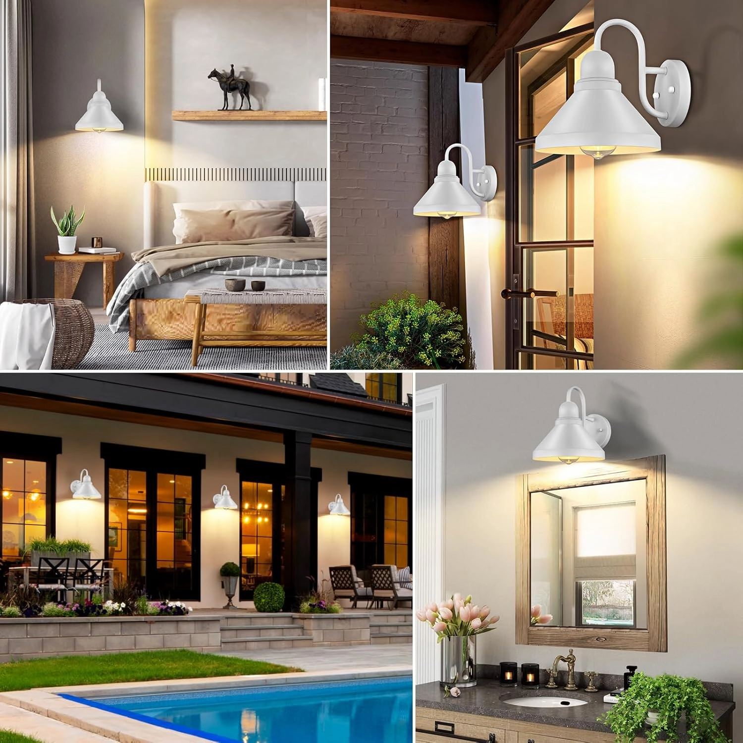 Brightever Gooseneck Outdoor Wall Lanterns, Pack of 2 Exterior Light Fixtures, Anti-Rust Outside Barn Wall Mount Sconces, Waterproof White Patio Wall Lamps for House, Front Door, Bulb Excluded