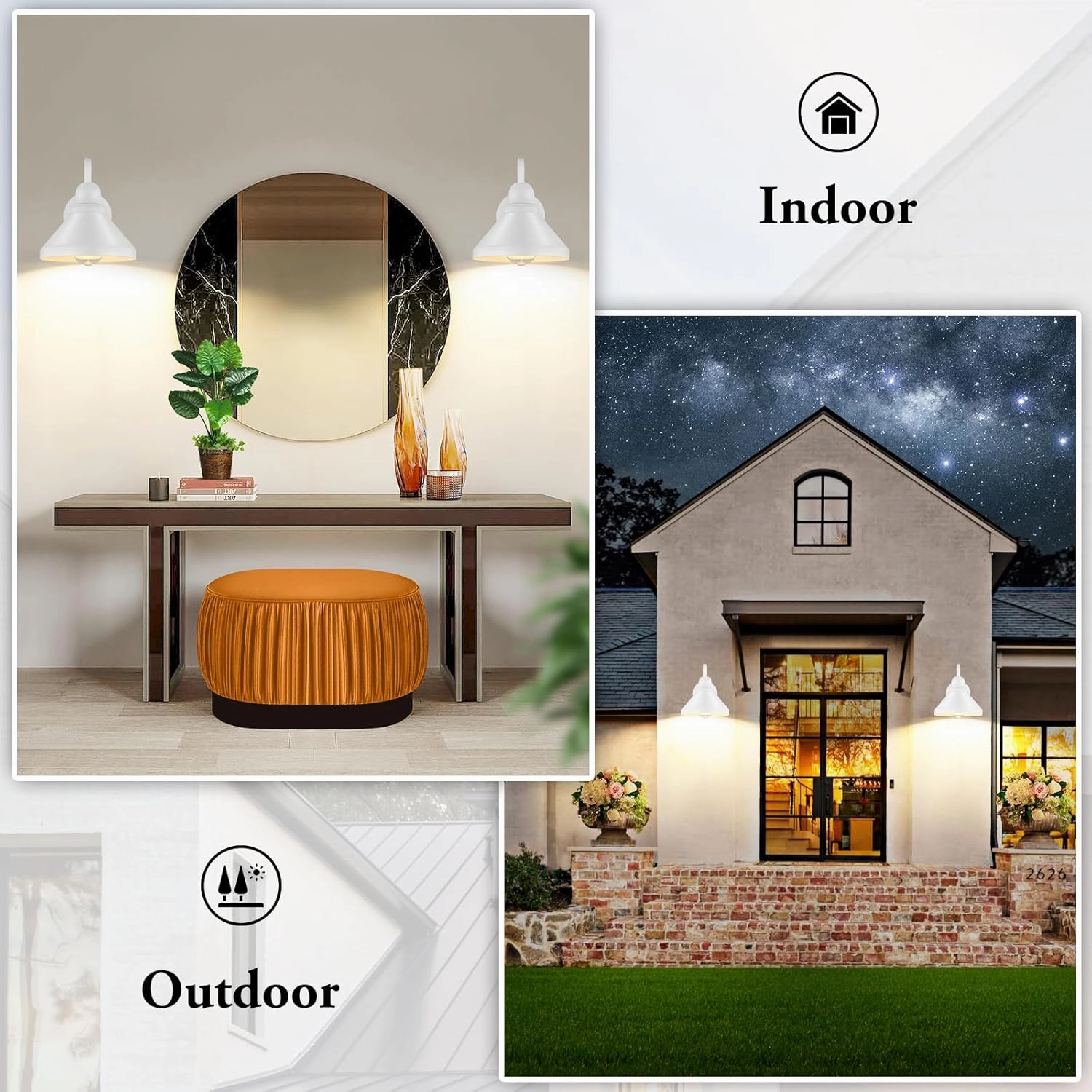 Brightever Gooseneck Outdoor Wall Lanterns, Pack of 2 Exterior Light Fixtures, Anti-Rust Outside Barn Wall Mount Sconces, Waterproof White Patio Wall Lamps for House, Front Door, Bulb Excluded