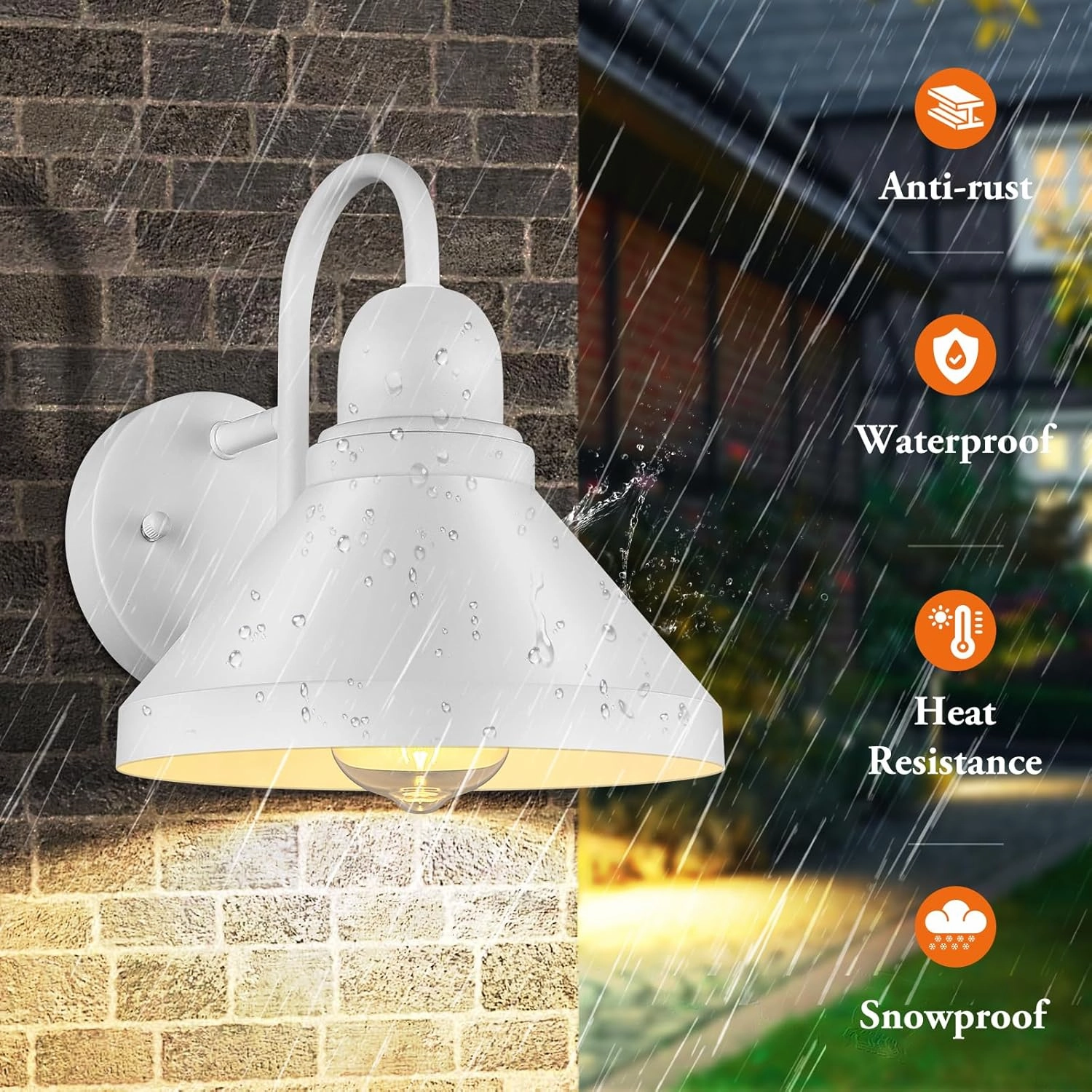 Brightever Gooseneck Outdoor Wall Lanterns, Pack of 2 Exterior Light Fixtures, Anti-Rust Outside Barn Wall Mount Sconces, Waterproof White Patio Wall Lamps for House, Front Door, Bulb Excluded