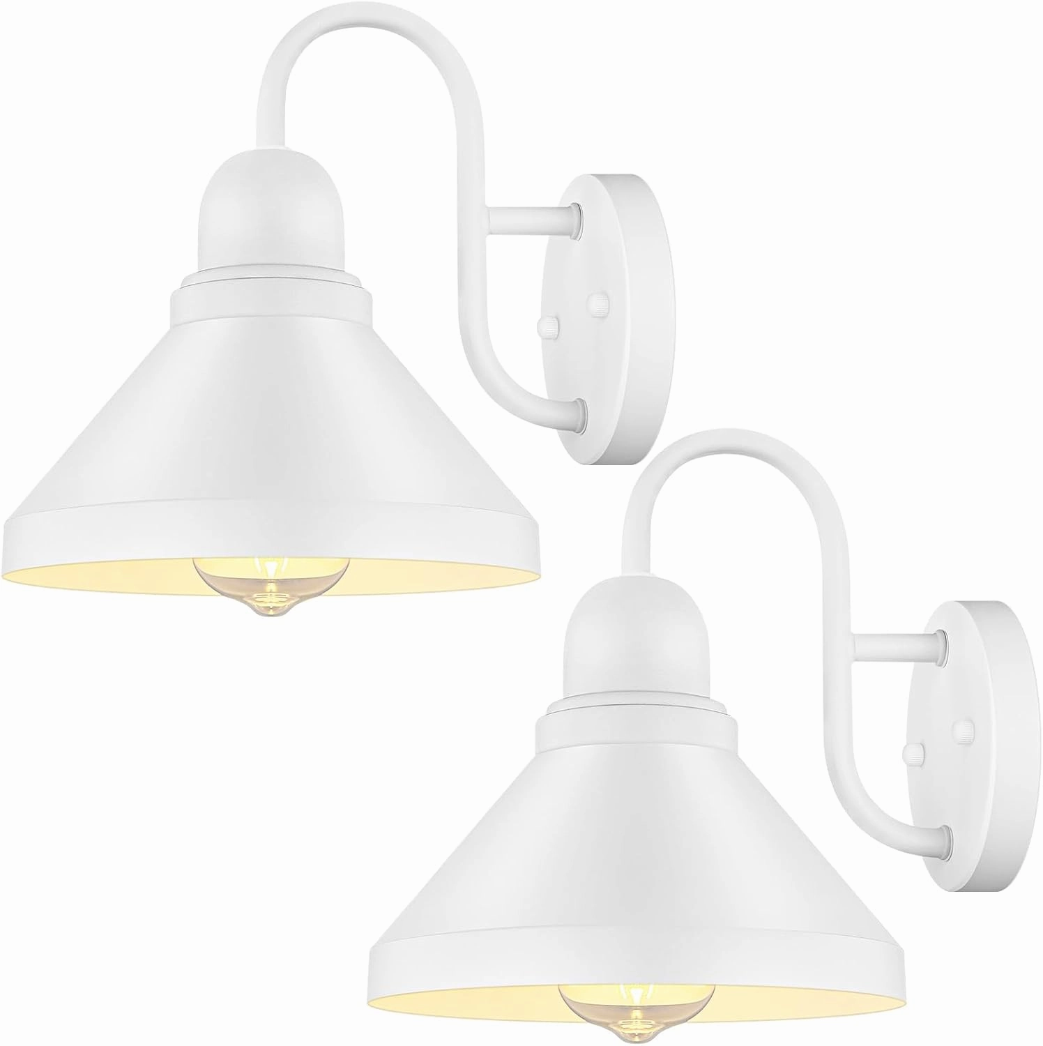 Brightever Gooseneck Outdoor Wall Lanterns, Pack of 2 Exterior Light Fixtures, Anti-Rust Outside Barn Wall Mount Sconces, Waterproof White Patio Wall Lamps for House, Front Door, Bulb Excluded