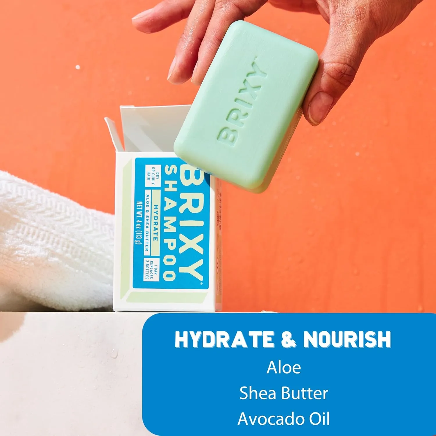 BRIXY Hydrating Shampoo Bar For Dry Or Curly Hair | Aloe, Shea Butter, & Avocado Oil | Ceramide & Niacinamide Support The Moisture Barrier | pH Balanced, Color Safe, Vegan, Made In USA