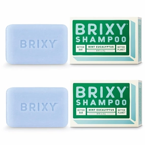 BRIXY Shampoo Bar for Balance & Hydration, Vegan & Plastic Free, All Hair Types, pH Balanced & Safe for Color Treated Hair (2 Count, 4 oz) - Mint Eucalyptus