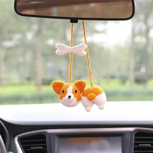 Bunny Adorable Corgi Car Hanging, Cute Puppy Charms Rear View Mirror Hanging Accessories, Ornaments Gifts for Lovers, Bag Charm, Swing Keychain, Decorative CCCORM01.1