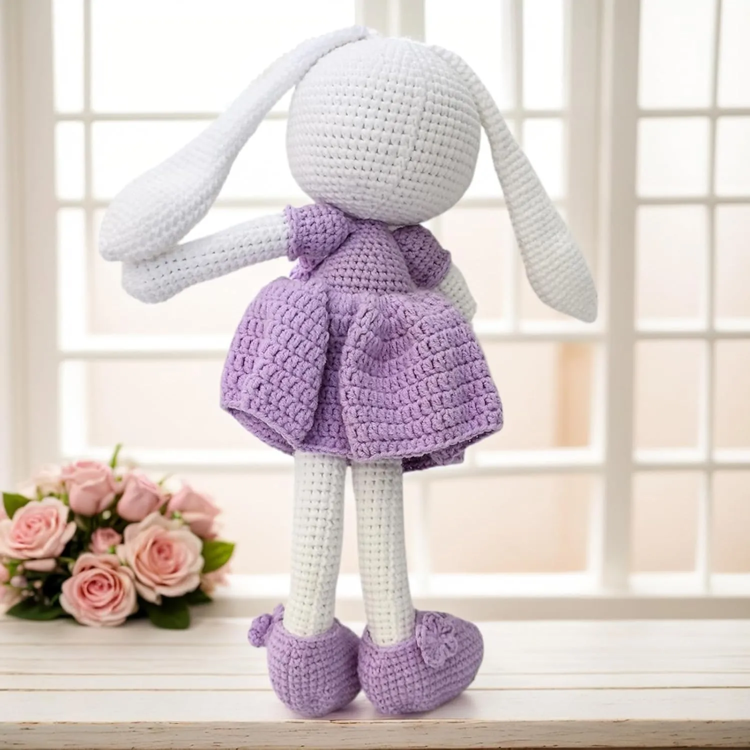 Bunny Rabbit Stuffed Animal, Baby Doll with Rattle, Lop Eared Rabbit Stuffed Doll for Toddlers Girl, Plushie Doll Kids Toys for Ages 1 Up(10.6 inches).