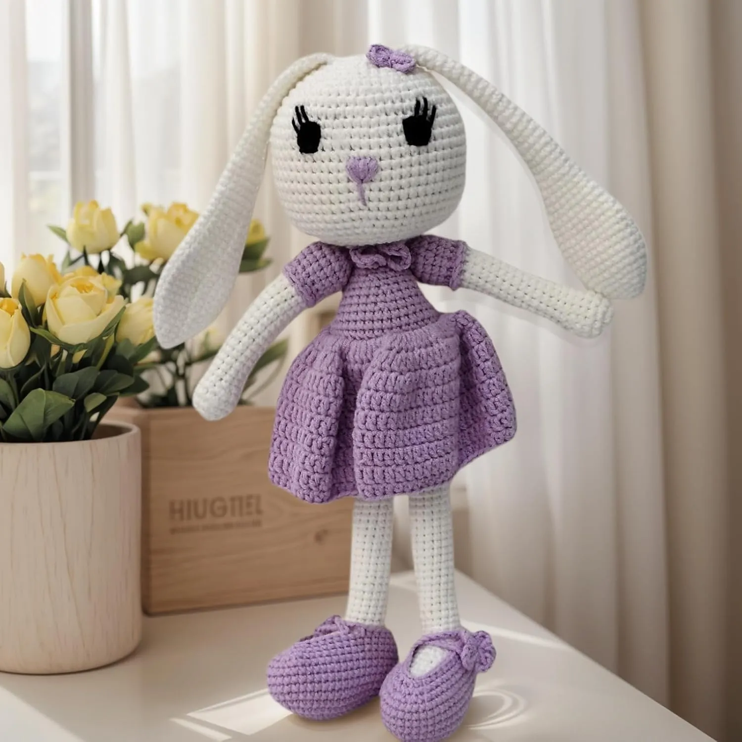 Bunny Rabbit Stuffed Animal, Baby Doll with Rattle, Lop Eared Rabbit Stuffed Doll for Toddlers Girl, Plushie Doll Kids Toys for Ages 1 Up(10.6 inches).