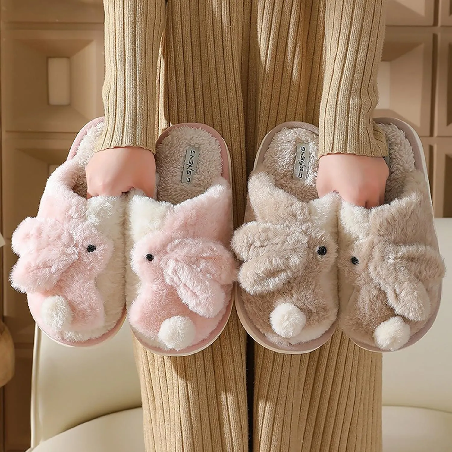 Bunny Slippers - Cute animal slippers, skin-friendly and warm plush, non-slip wear-resistant sole