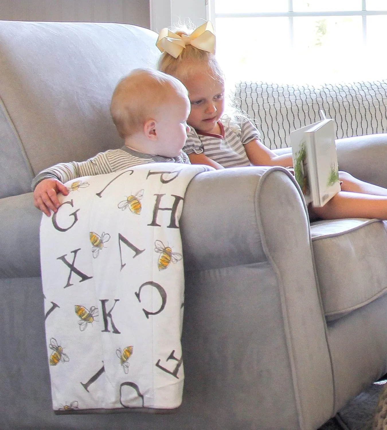 Burts Bees Baby Infant Reversible Blankets 100% Organic Cotton GOTS Certified - A-Bee-C Prints with Quilting Pattern Soft Nursery Blanket with 100% Polyester Fill for Size 30 x 40 Inch