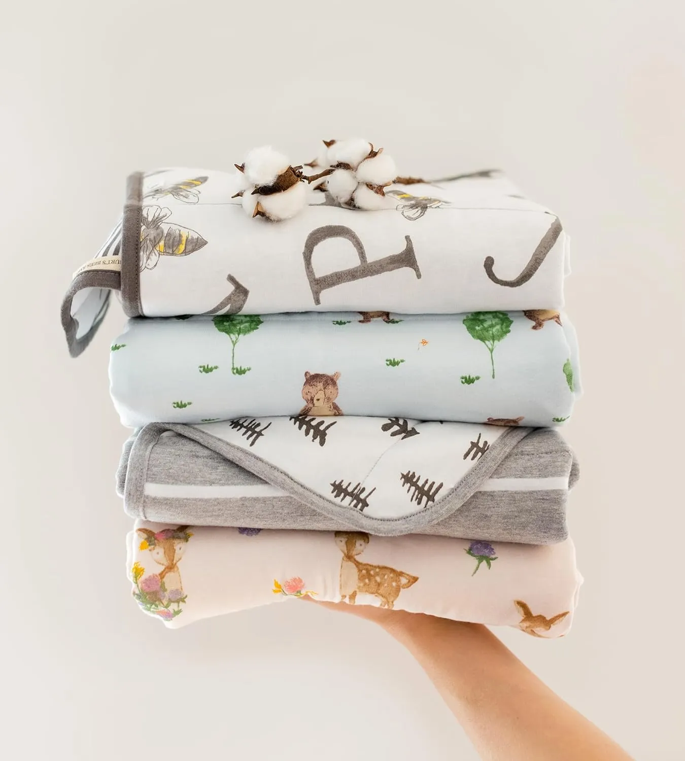 Burts Bees Baby Infant Reversible Blankets 100% Organic Cotton GOTS Certified - A-Bee-C Prints with Quilting Pattern Soft Nursery Blanket with 100% Polyester Fill for Size 30 x 40 Inch
