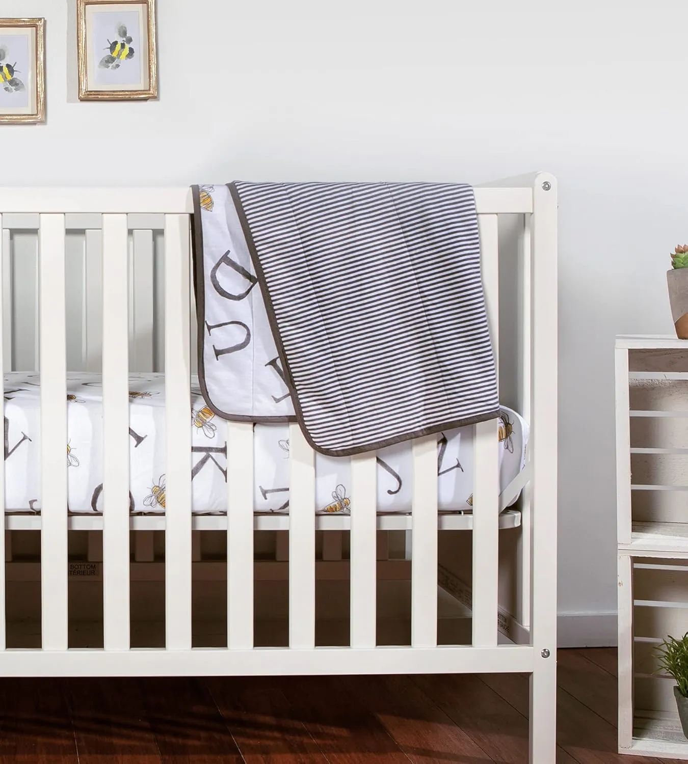 Burts Bees Baby Infant Reversible Blankets 100% Organic Cotton GOTS Certified - A-Bee-C Prints with Quilting Pattern Soft Nursery Blanket with 100% Polyester Fill for Size 30 x 40 Inch